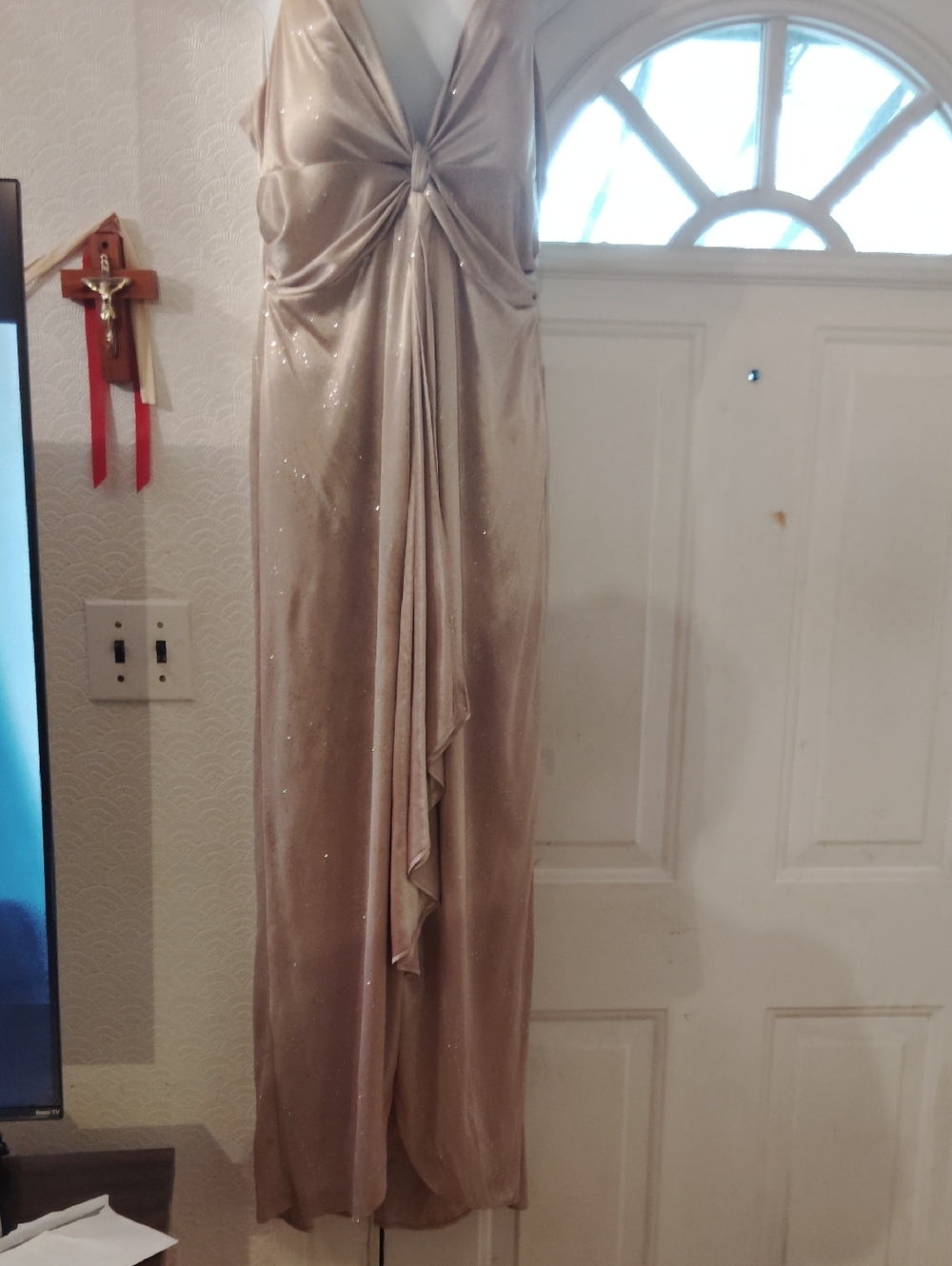 Onyx Champagne Metallic Maxi Dress with Knot Front